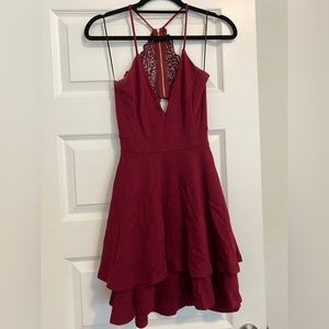 lacy v neck red dress